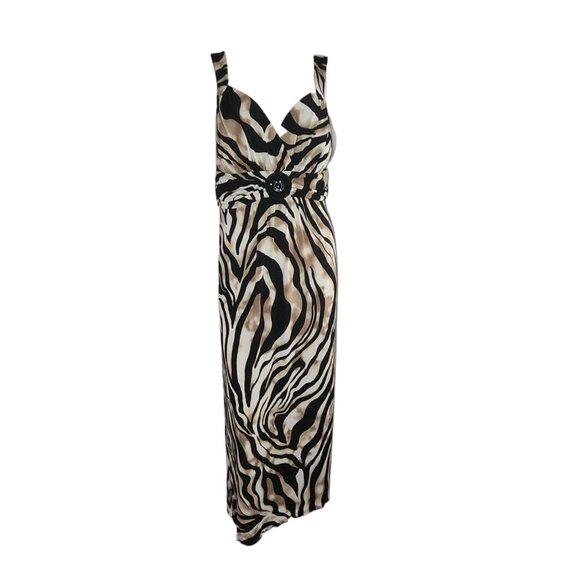 Enfocus Studio Dress Womens Size 14W Brown Black Animal Print Maxi Long Beaded - Picture 1 of 7